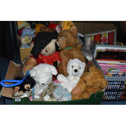 542 - FOUR BOXES AND LOOSE SOFT TOYS AND  GAMES ETC, to include a battery operated Fur Real puppy dog, a R... 