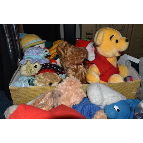 542 - FOUR BOXES AND LOOSE SOFT TOYS AND  GAMES ETC, to include a battery operated Fur Real puppy dog, a R... 