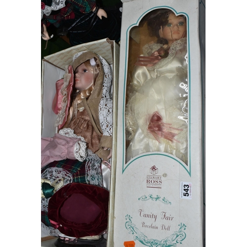 543 - A BOX AND LOOSE VINTAGE DOLLS etc, to include an Alberon collectors doll 'Sophia',  Alberon 'Louise'... 