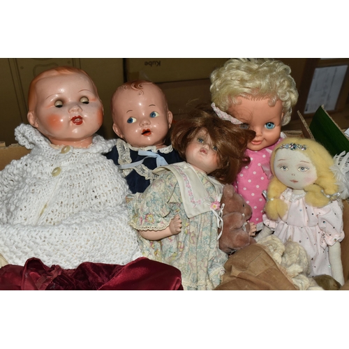 543 - A BOX AND LOOSE VINTAGE DOLLS etc, to include an Alberon collectors doll 'Sophia',  Alberon 'Louise'... 