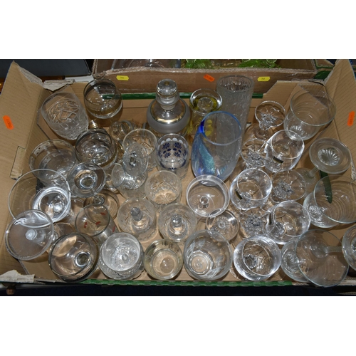 546 - FOUR BOXES AND LOOSE ASSORTED GLASSWARES ETC, to include a boxed set of six Bohemia Crystal wine gla... 