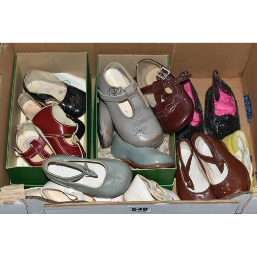 548 - A GROUP OF CHILDREN'S VINTAGE CLOTHING AND LEATHER SHOES, comprising two Victorian cotton and lace u... 