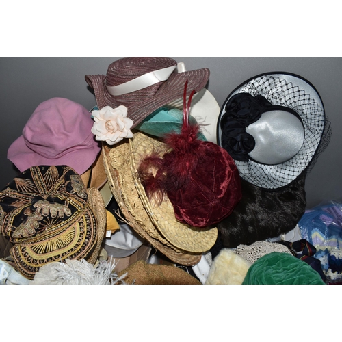 550 - FIVE BOXES AND LOOSE VINTAGE CLOTHING AND ACCESSORIES, to include a 1970's nylon wedding dress, 1990... 