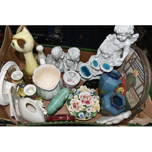 556 - FOUR BOXES AND LOOSE ORNAMENTS ETC, to include a Beswick Shire Foal 1053, Sylvac 2051 puppy and shoe... 