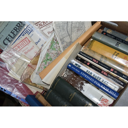 557 - ONE BOX OF BOOKS, MAPS & MAGAZINES to include titles on the Boer War, these include two volumes of  ... 