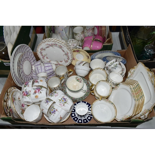 562 - TWO BOXES OF DECORATIVE TEAWARES ETC, to include Royal Crown Derby 'Derby Posies' - nine cups (one c... 