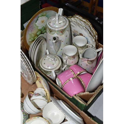 562 - TWO BOXES OF DECORATIVE TEAWARES ETC, to include Royal Crown Derby 'Derby Posies' - nine cups (one c... 