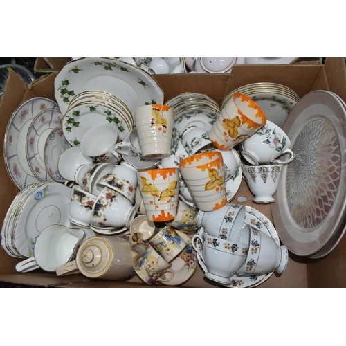 567 - FOUR BOXES OF TEAWARE, to include four Ivory Ware hand painted beakers, a boxed set of six Royal Wor... 