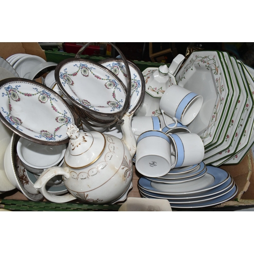 567 - FOUR BOXES OF TEAWARE, to include four Ivory Ware hand painted beakers, a boxed set of six Royal Wor... 