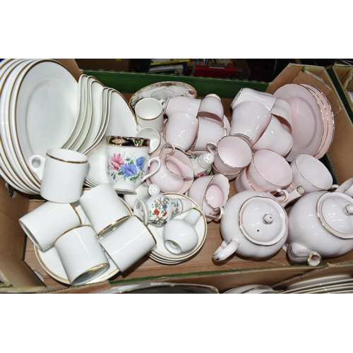 567 - FOUR BOXES OF TEAWARE, to include four Ivory Ware hand painted beakers, a boxed set of six Royal Wor... 