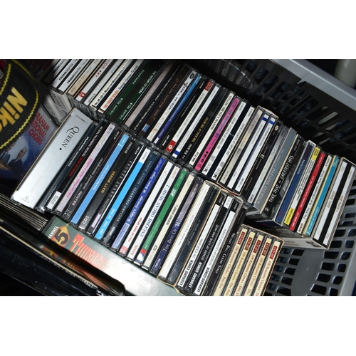 580 - TEN BOXES OF CDS, DVDS, LPS & SINGLE RECORDS containing several hundred CDs, categories include, pop... 