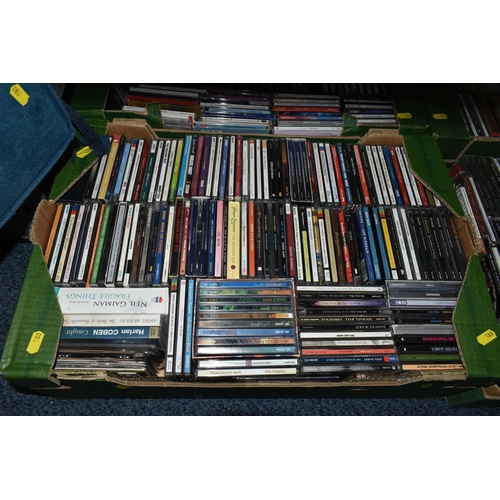 580 - TEN BOXES OF CDS, DVDS, LPS & SINGLE RECORDS containing several hundred CDs, categories include, pop... 