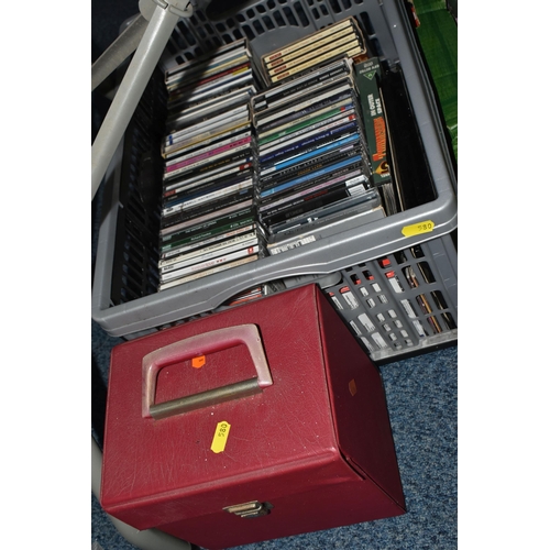 580 - TEN BOXES OF CDS, DVDS, LPS & SINGLE RECORDS containing several hundred CDs, categories include, pop... 