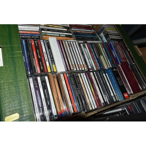 580 - TEN BOXES OF CDS, DVDS, LPS & SINGLE RECORDS containing several hundred CDs, categories include, pop... 