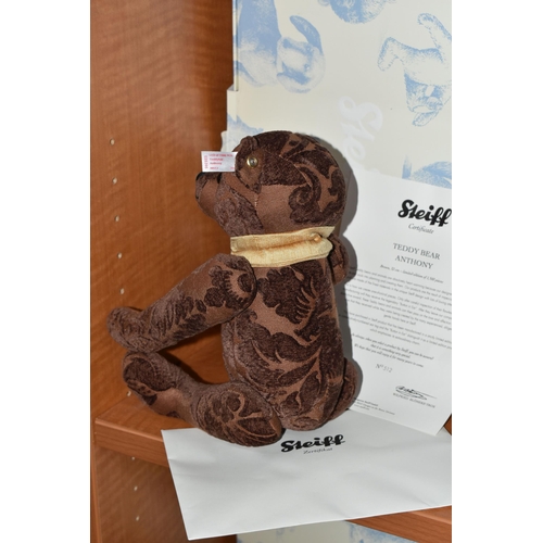 596 - A BOXED STEIFF LIMITED EDITION 'TEDDY BEAR ANTHONY', no.035395, ltd ed no.512/1500, brown fabric, he... 