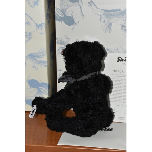 597 - A BOXED STEIFF LIMITED EDITION 'BLACK PETSY' no.663178, ltd ed no.366/1500, black mohair, height 32c... 