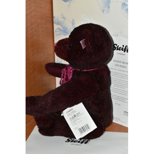 599 - A BOXED STEIFF LIMITED EDITION 'TEDDY BEAR ANUSHKA', no.034800, ltd ed no. 485/1500, Bordeaux mohair... 