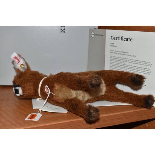 601 - A BOXED STEIFF LIMITED EDITION 'HINDA DOE', no.006807, ltd ed no.225/1000, russet alpaca, height 22c... 