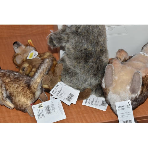 603 - FOUR STEIFF MEERKATS, comprising 'Mungo', no. 071249, brown tipped mohair, height 30cm, 'Cockie', no... 