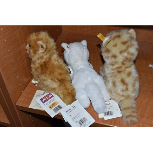 608 - THREE STEIFF KITTENS, comprising 'Lizzy', no.084027, acrylic, height 17cm, Whiskas kitten, no.074929... 