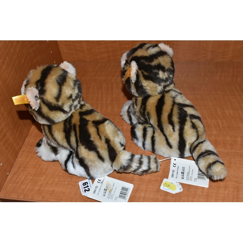 612 - TWO STEIFF 'BEST FOR KIDS - BILLY TIGER CUB', no.084102, acrylic, height 20cm, with tags and labels ... 