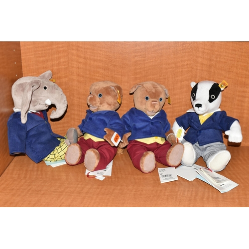 614 - FOUR STEIFF RUPERT BEAR CHARACTERS, comprising 'Edward Trunk', no.017032, 'Bill Badger', no 017049 a... 