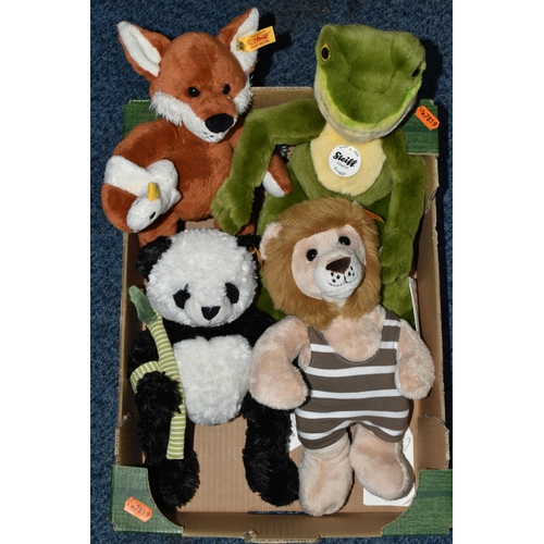 626 - FOUR STEIFF 'BEST FOR KIDS' ANIMALS, comprising 'Foxy Fox, 282041, height 28cm, 'Froggy' Frog, 06458... 