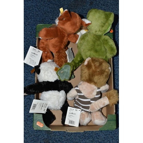 626 - FOUR STEIFF 'BEST FOR KIDS' ANIMALS, comprising 'Foxy Fox, 282041, height 28cm, 'Froggy' Frog, 06458... 