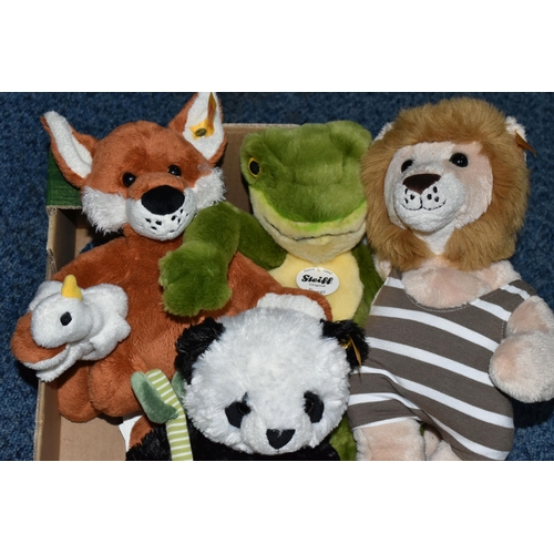 626 - FOUR STEIFF 'BEST FOR KIDS' ANIMALS, comprising 'Foxy Fox, 282041, height 28cm, 'Froggy' Frog, 06458... 