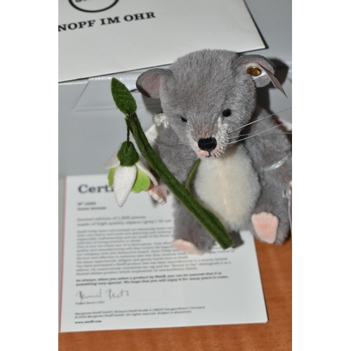 636 - THREE BOXED STEIFF LIMITED EDITION MICE, comprising 'Lena', 006319, ltd ed no. 1328/1500, grey/white... 