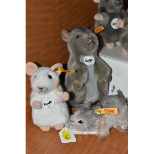 644 - A GROUP OF STEIFF MICE, comprising 'Pieps' mouse 056130, height 11cm, three 'Piff' Mice 056222, heig... 