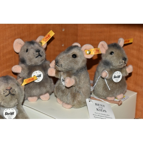 644 - A GROUP OF STEIFF MICE, comprising 'Pieps' mouse 056130, height 11cm, three 'Piff' Mice 056222, heig... 