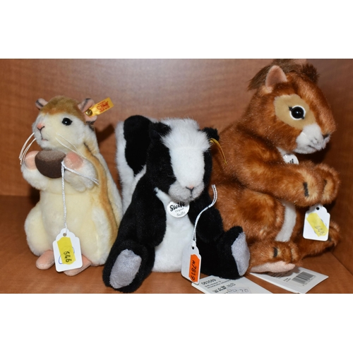 646 - FIVE STEIFF WOODLAND CREATURES, comprising Nikki Squirrel 045141, Sniffy  Skunk 083589, Kecki Chipmu... 