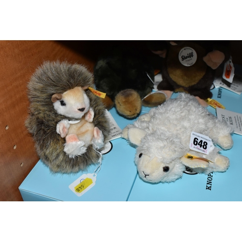 648 - FOUR BOXED STEIFF CREATURES, comprising Slo Tortoise 068485, Diggy Mole 071164, Joggi Hedgehog 07138... 