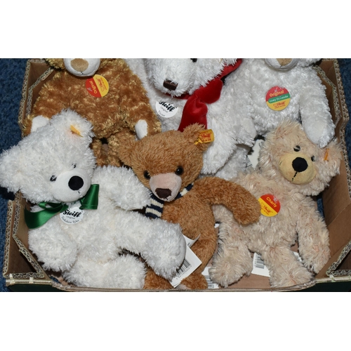 653 - ONE BOX OF STEIFF TEDDY BEARS, to include six teddy bears Charly, Carlo, Victor, Yorkshire Tyke, etc... 