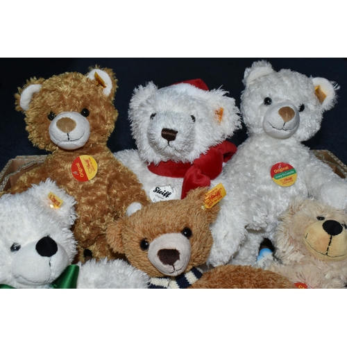 653 - ONE BOX OF STEIFF TEDDY BEARS, to include six teddy bears Charly, Carlo, Victor, Yorkshire Tyke, etc... 