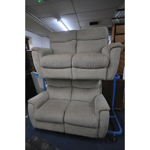 1217 - A PAIR OF LA Z BOY BEIGE TWO SEATER SOFAS (condition report: upholstery ideal for a clean) (2)