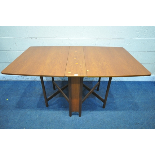 1244 - TOM ROBERTSON, MCINTOSH OF KIRKCALDY, A MID CENTURY TEAK DROP LEAF TABLE, with double x-framed legs,... 