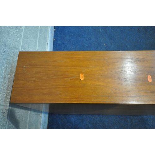 1244 - TOM ROBERTSON, MCINTOSH OF KIRKCALDY, A MID CENTURY TEAK DROP LEAF TABLE, with double x-framed legs,... 