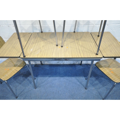 1245 - A RETRO FORMICA DRAW LEAF TABLE, with tubular metal frame, open length 149cm x closed length 91cm x ... 