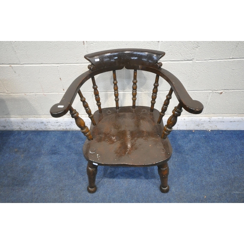 1246 - JOYNSON HOLLAND & CO, A 1940'S WORLD WAR TWO AIR MINISTRY R.A.F BOW TOP CAPTAINS CHAIR, with turned ... 