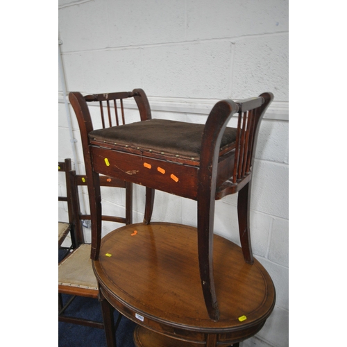 1302 - AN EDWARDIAN MAHOGANY AND INLAID OVAL OCCASIONAL TABLE, width 107cm x depth 63cm x height 70cm, a ma... 