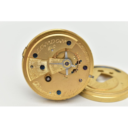 15 - A 'JOHN FOREST LONDON' POCKET WATCH MOVEMENT, key wound, round gold floral pattern dial, signed 'Joh... 