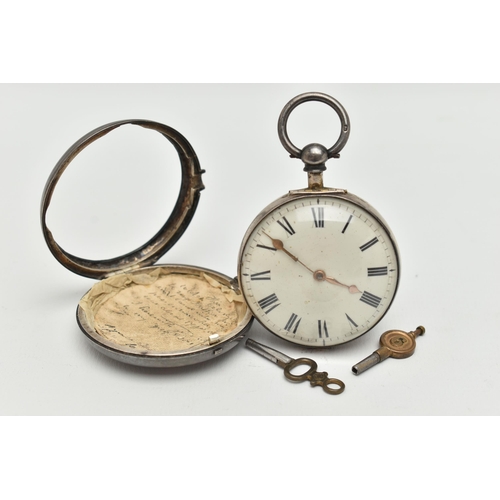 22 - A GEORGE III SILVER PAIR CASE POCKET WATCH, key wound, round white Roman numeral dial, domed glass c... 