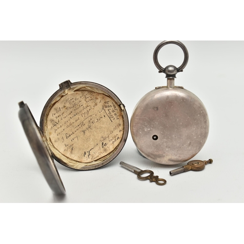 22 - A GEORGE III SILVER PAIR CASE POCKET WATCH, key wound, round white Roman numeral dial, domed glass c... 