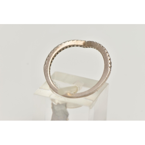 24 - A PANDORA WISHBONE RING, the front half set with circular colourless cubic zirconia, with ALE maker'... 