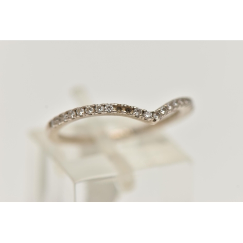 24 - A PANDORA WISHBONE RING, the front half set with circular colourless cubic zirconia, with ALE maker'... 