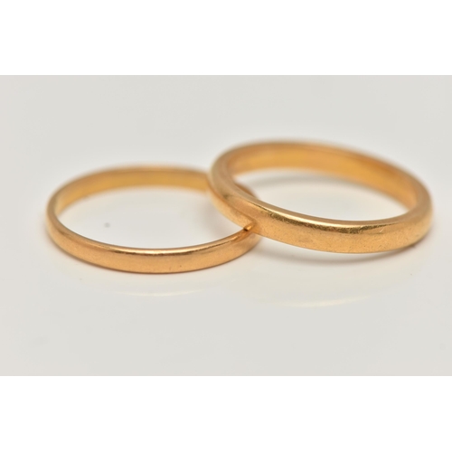 26 - TWO 22CT GOLD BAND RINGS, the first a polished band ring, approximate width 3mm x depth 1.5mm, hallm... 