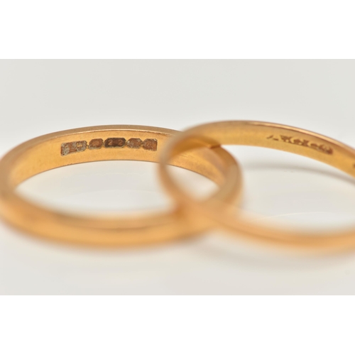 26 - TWO 22CT GOLD BAND RINGS, the first a polished band ring, approximate width 3mm x depth 1.5mm, hallm... 