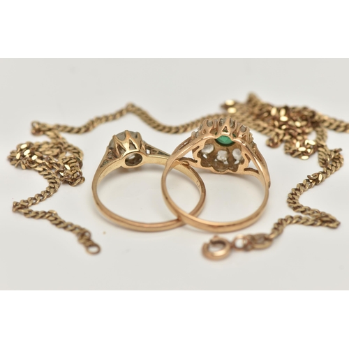 27 - ASSORTED 9CT GOLD JEWELLERY, to include a fine yellow gold curb link chain, fitted with a spring cla... 